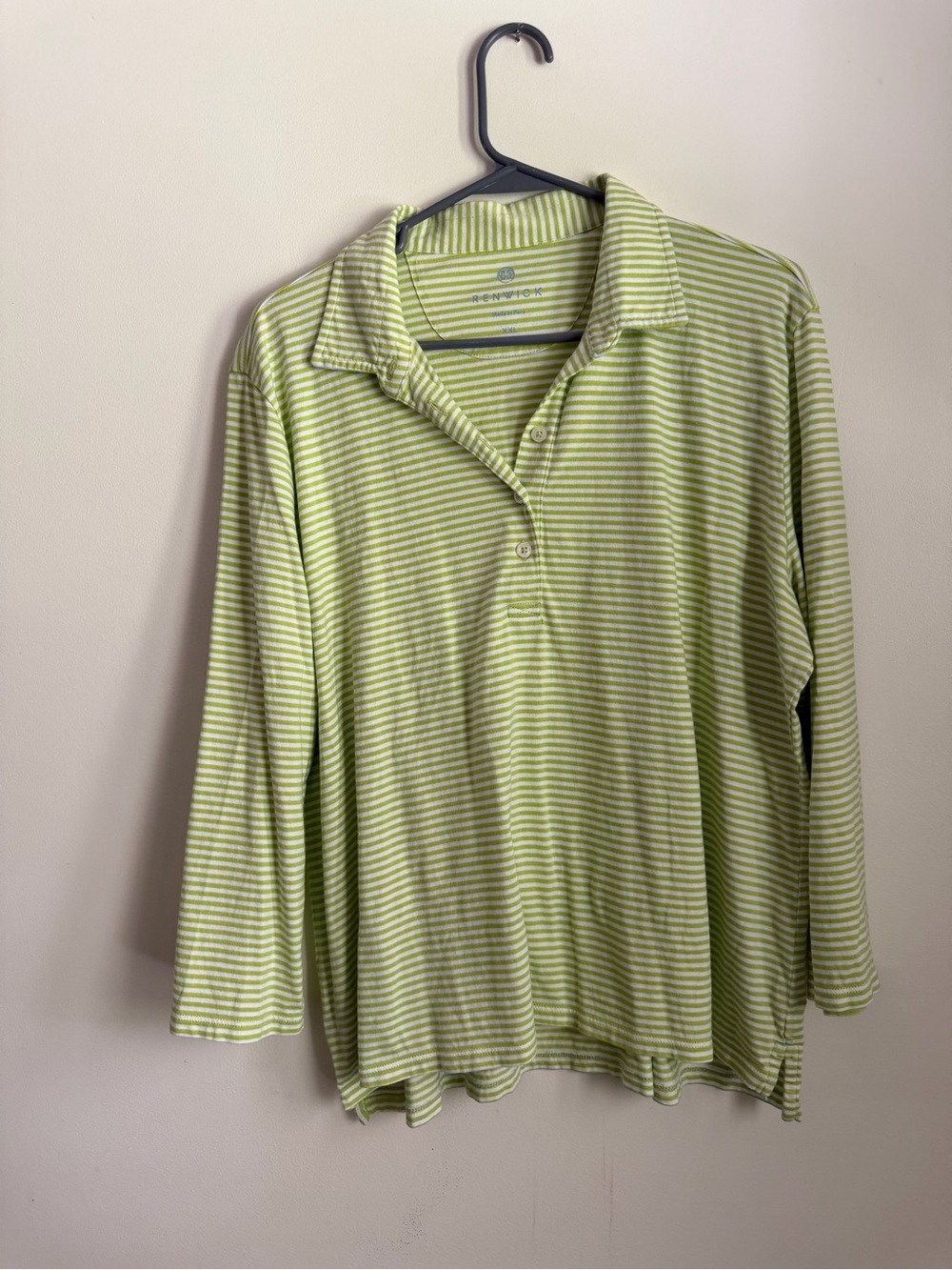 Renwick Pima Cotton Polo Top Women's XXL Green White Stripe Long Sleeve Golf